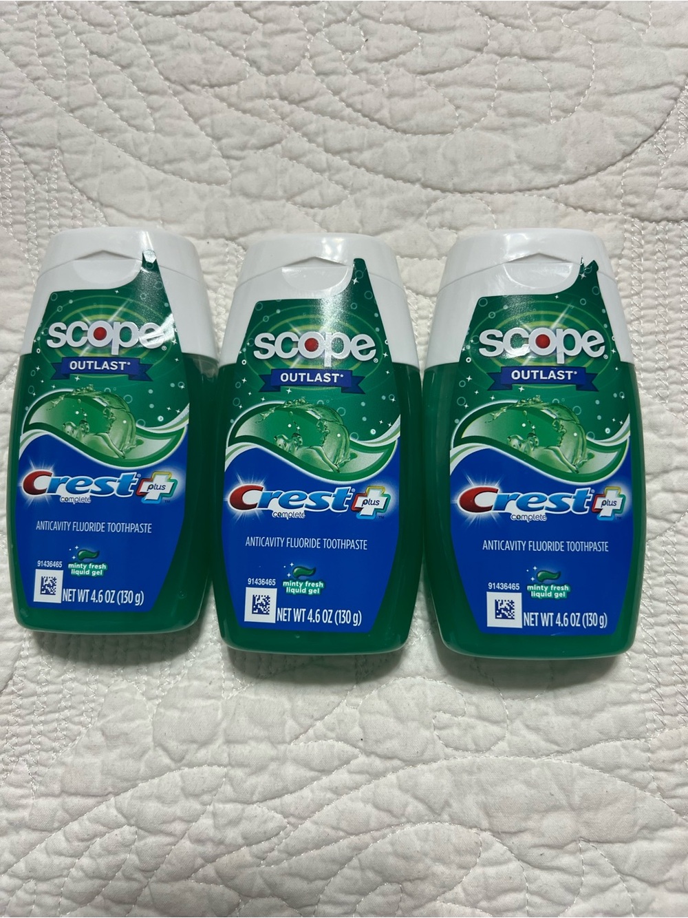 NEW Set of 3 Crest Plus Scope Outlast Anti-cavity Fluoride Toothpaste, 4.6 oz